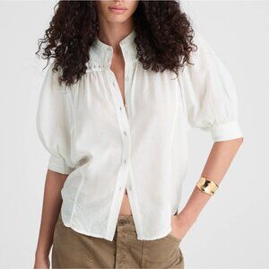 NWT Madewell Women's Sz 4 Puff-Sleeve Band-Collar Shirt White Sheer Voile NW062